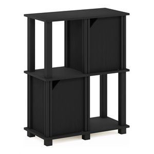 Pemberly Row Engineered Wood 3-Tier Storage Shelf with 2 Doors in Black Oak