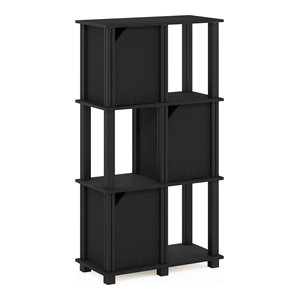 Pemberly Row Engineered Wood 4-Tier Storage Shelf with 3 Doors in Black Oak