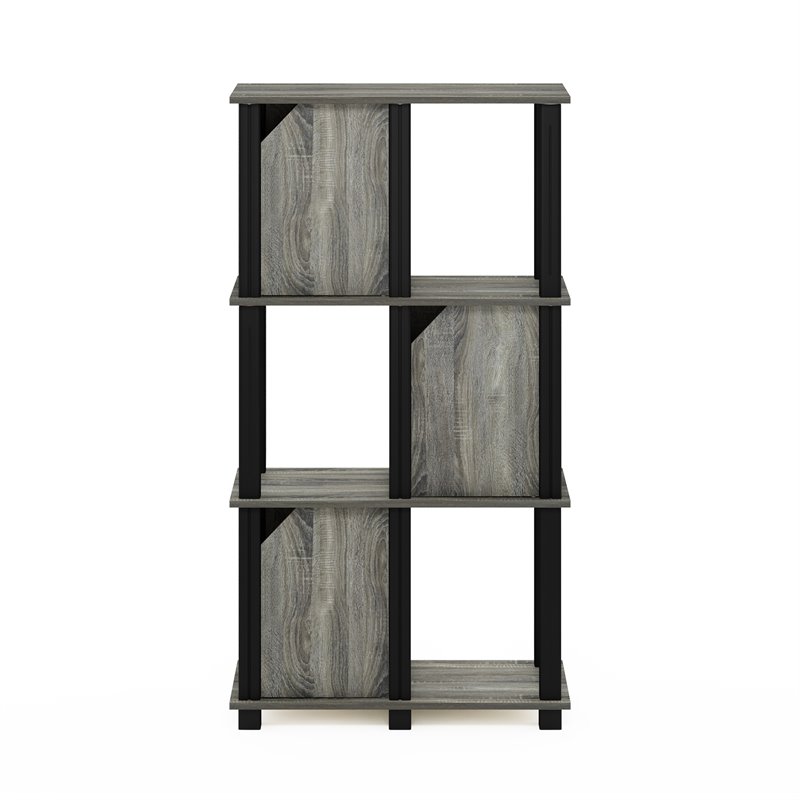 Pemberly Row Engineered Wood 4-Tier Storage Shelf with 3 Doors in Oak Gray