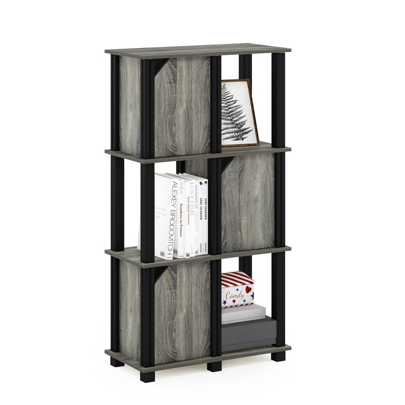 Pemberly Row Engineered Wood 4-Tier Storage Shelf with 3 Doors in Oak Gray