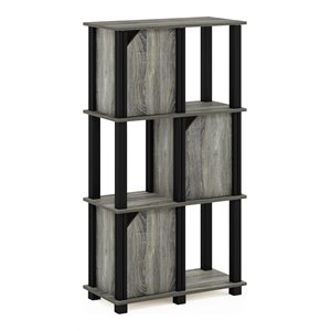 Pemberly Row Engineered Wood 4-Tier Storage Shelf with 3 Doors in Oak Gray