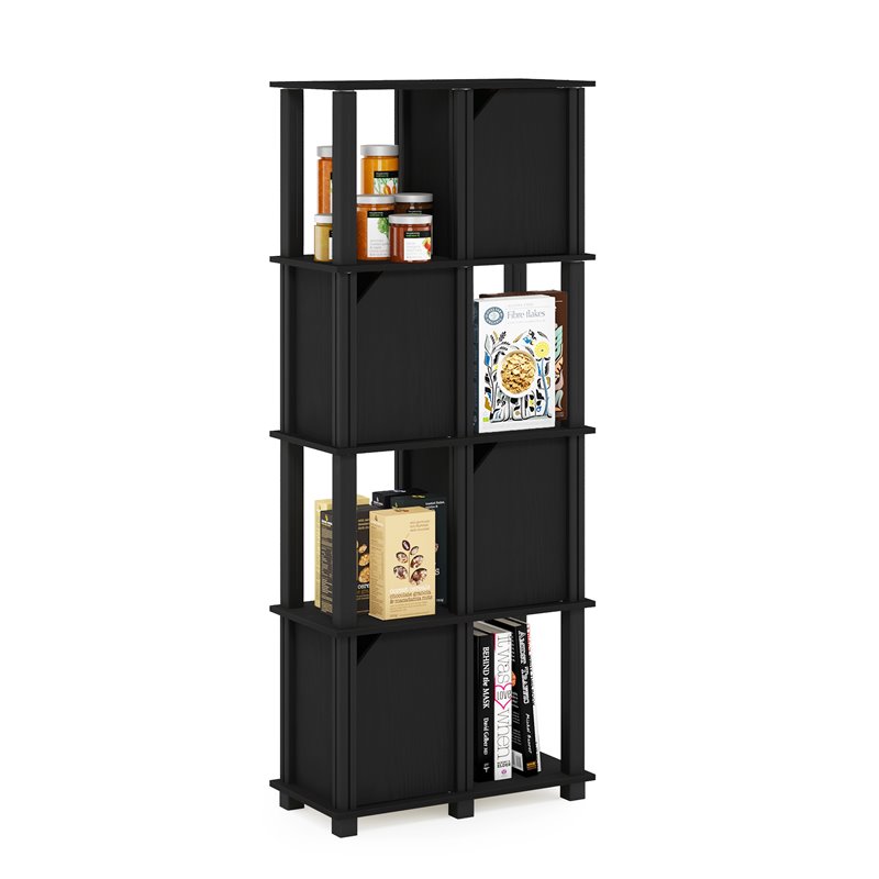 Pemberly Row Engineered Wood 5-Tier Storage Shelf with 4 Doors in Black Oak