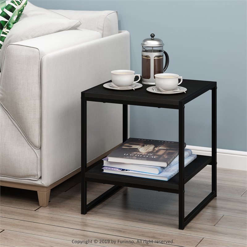 Pemberly Row Engineered Wood Living 2-Tier End Table in Americano Black