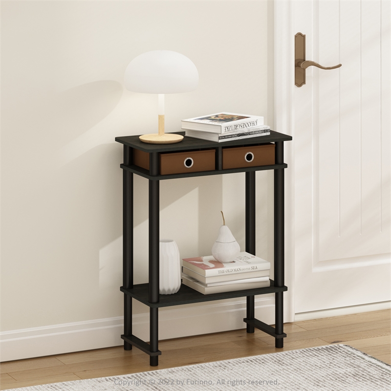 Pemberly Row Tall-Wide Hallway Console Table with Bin in Espresso/Brown