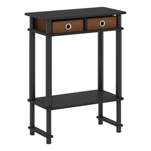 Pemberly Row Tall-Wide Hallway Console Table with Bin in Espresso/Brown