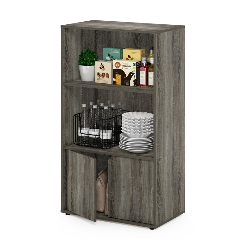 Pemberly Row Kitchen Storage Shelf with Cabinet in French Oak Gray