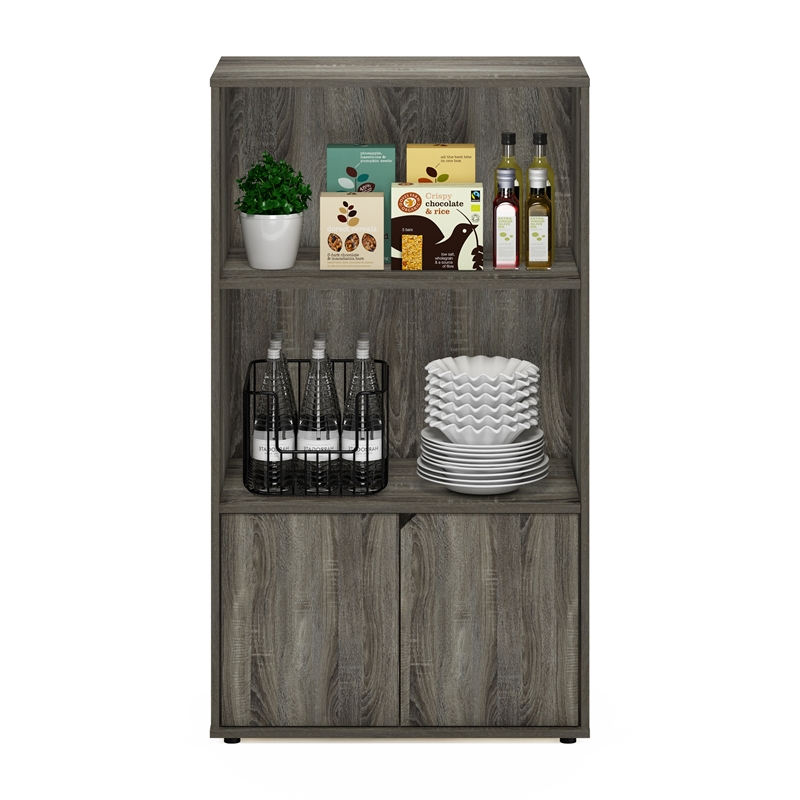 Pemberly Row Kitchen Storage Shelf with Cabinet in French Oak Gray