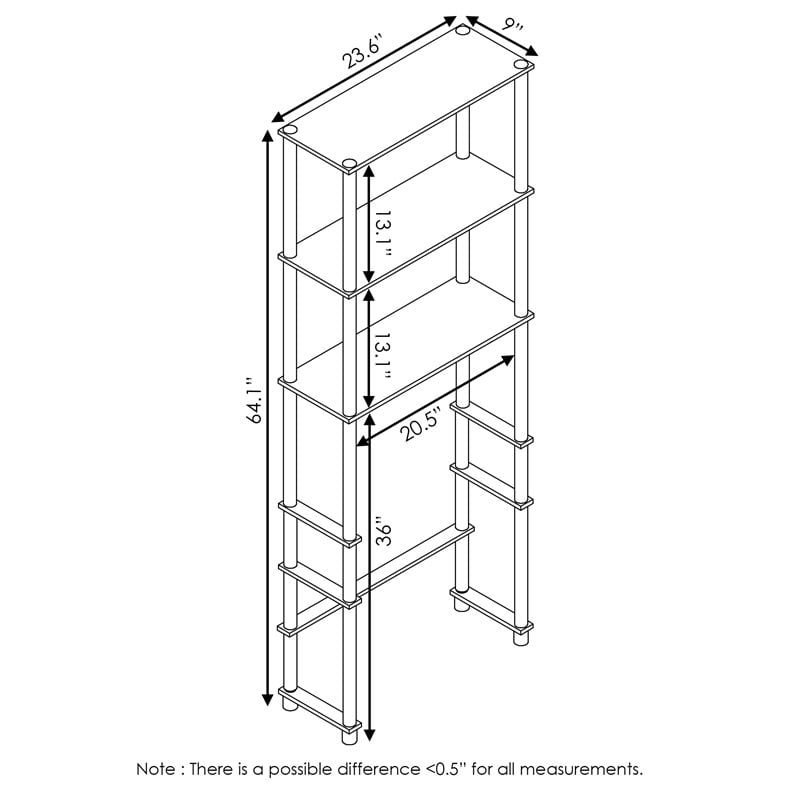 Pemberly Row Turn-N-Tube Wood Toilet Space Saver with 3 Shelves - Oak Gray/Black