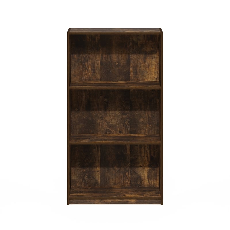 Pemberly Row Contemporary 3-Tier Bookcase Storage Shelves in Amber Pine