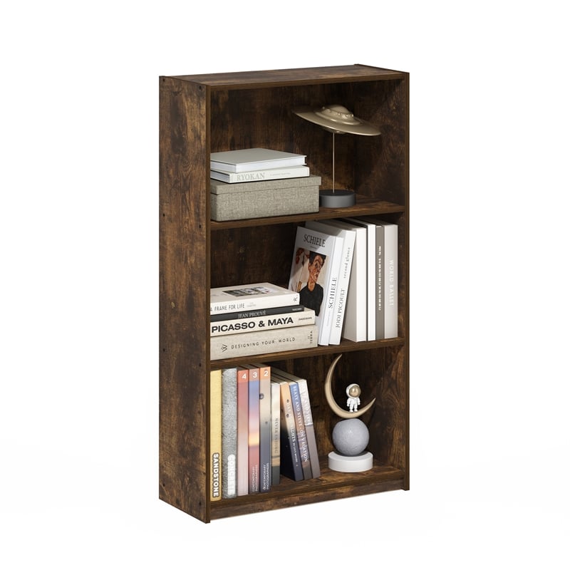 Pemberly Row Contemporary 3-Tier Bookcase Storage Shelves in Amber Pine