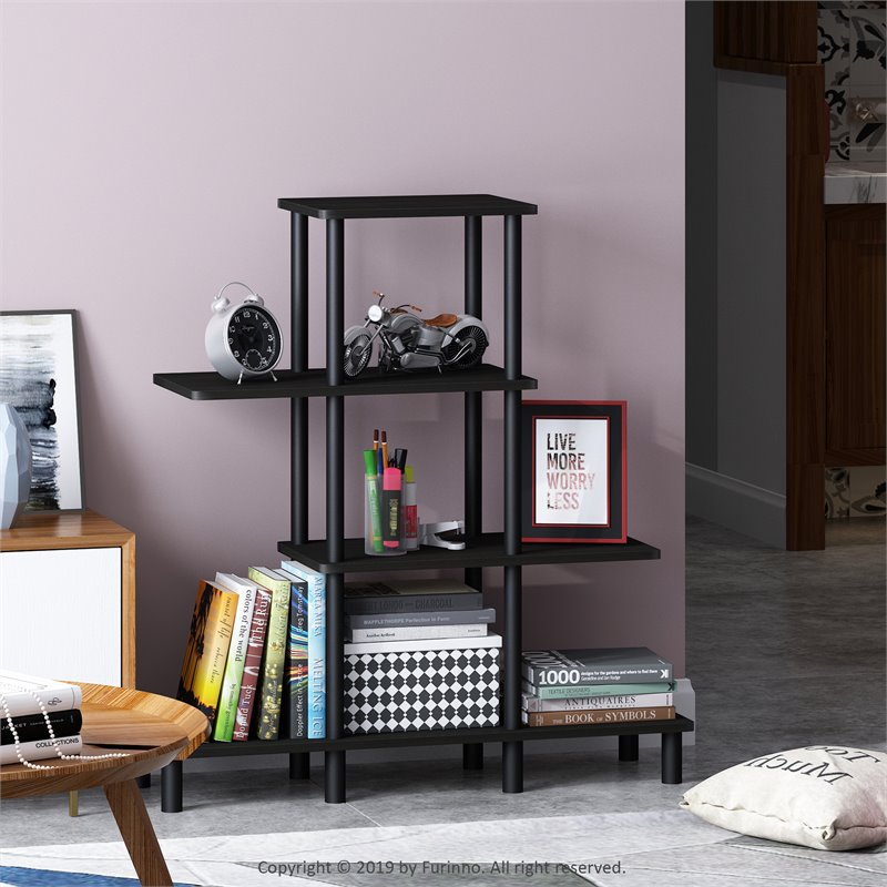 Pemberly Row Turn-N-Tube Wood 4-Tier Design Display Rack in Espresso/Black