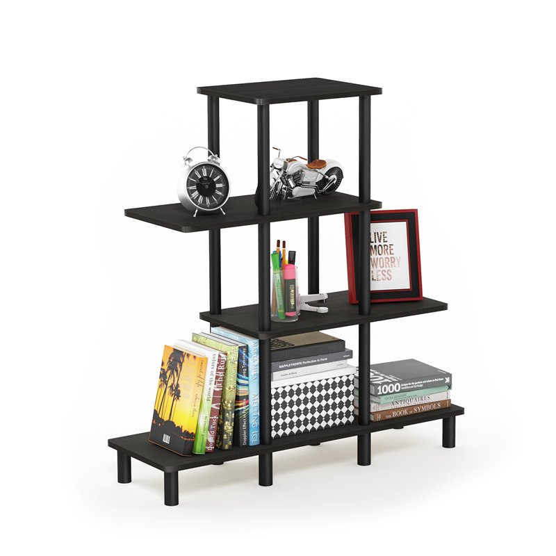 Pemberly Row Turn-N-Tube Wood 4-Tier Design Display Rack in Espresso/Black