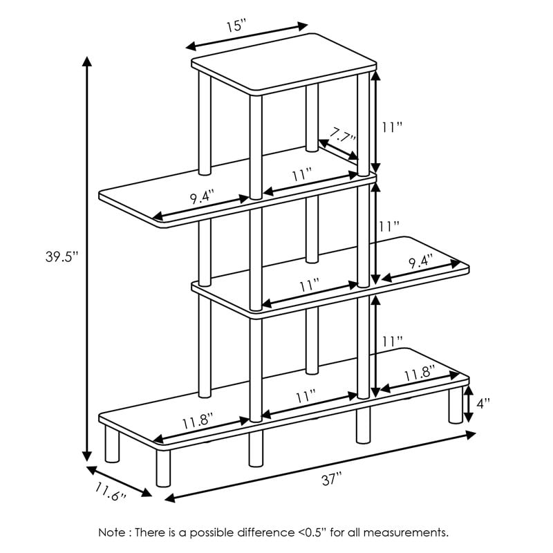 Pemberly Row Turn-N-Tube Wood 4-Tier Design Display Rack in Espresso/Black