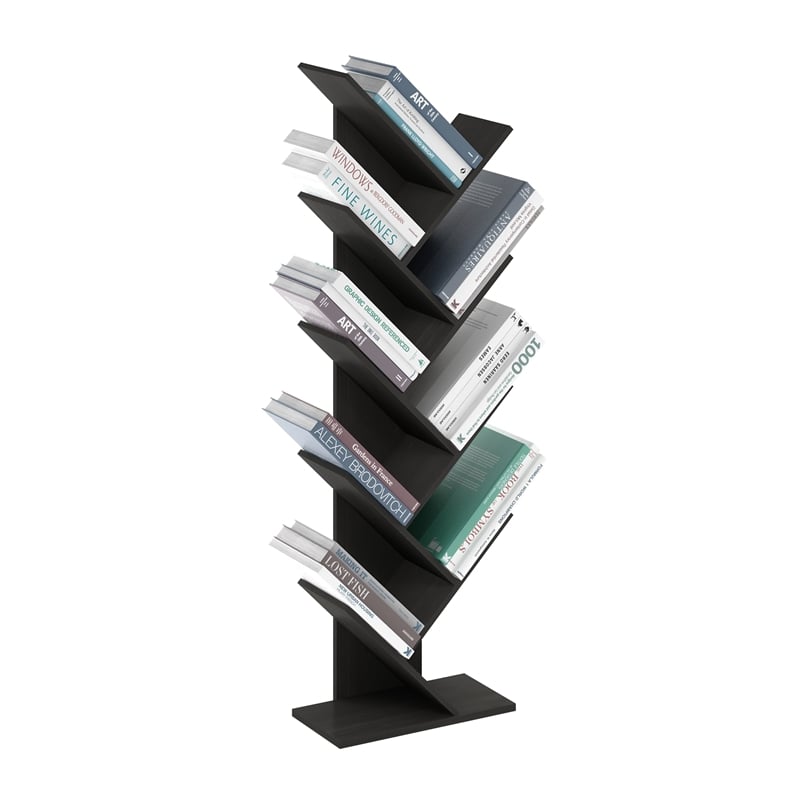 Pemberly Row Bookshelf 9-Tier Floor Standing Bookcase in Espresso
