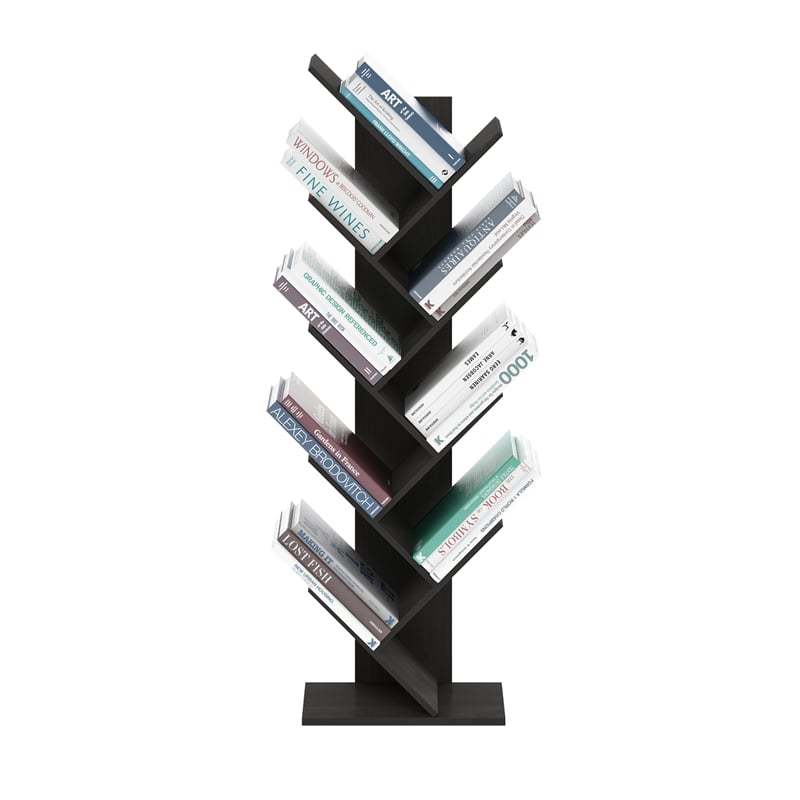 Pemberly Row Bookshelf 9-Tier Floor Standing Bookcase in Espresso