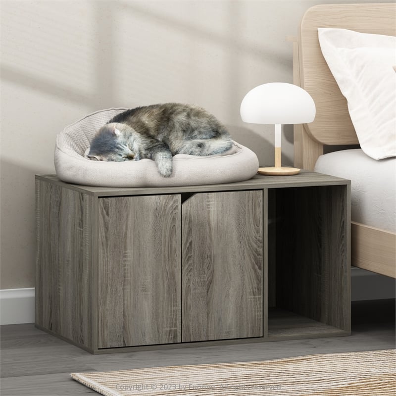 Pemberly Row Contemporary Litter Box Enclosure in French Oak Gray