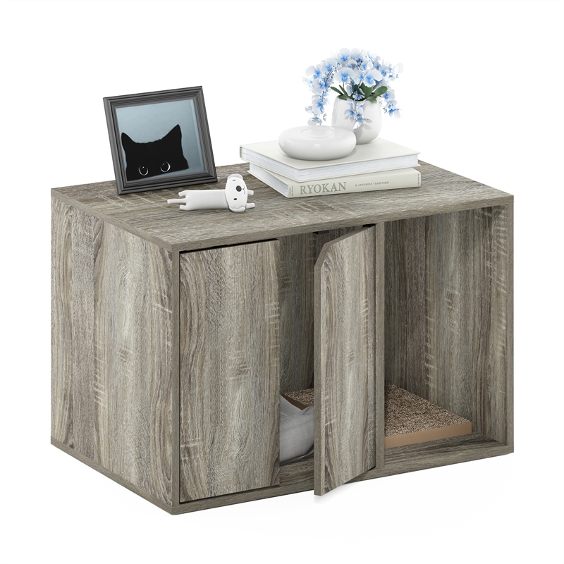 Pemberly Row Contemporary Small Litter Box Enclosure in French Oak Gray