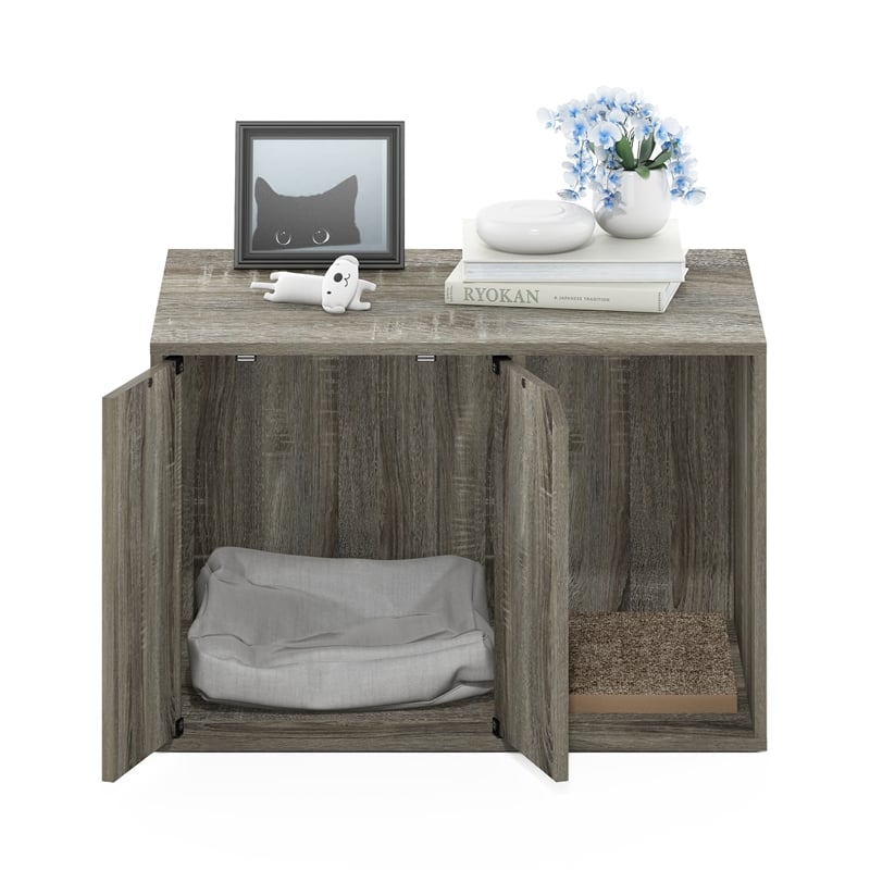 Pemberly Row Contemporary Small Litter Box Enclosure in French Oak Gray