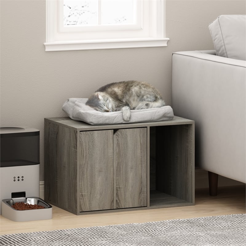 Pemberly Row Contemporary Small Litter Box Enclosure in French Oak Gray
