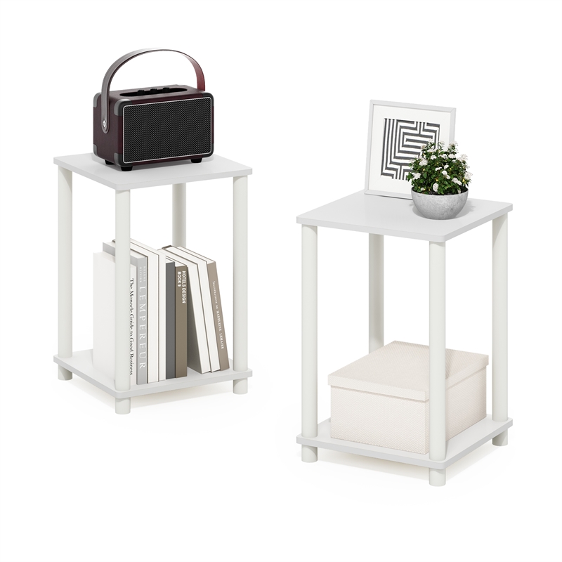 Pemberly Row Turn-N-Tube Haydn End Table in White in Set of 2