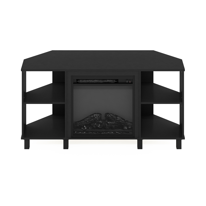 Pemberly Row Corner Fireplace TV Stand with 4 Open Compartments for Americano