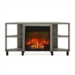 Pemberly Row Corner Fireplace TV Stand with 4 Open French Oak Gray