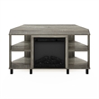 Pemberly Row Corner Fireplace TV Stand with 4 Open French Oak Gray
