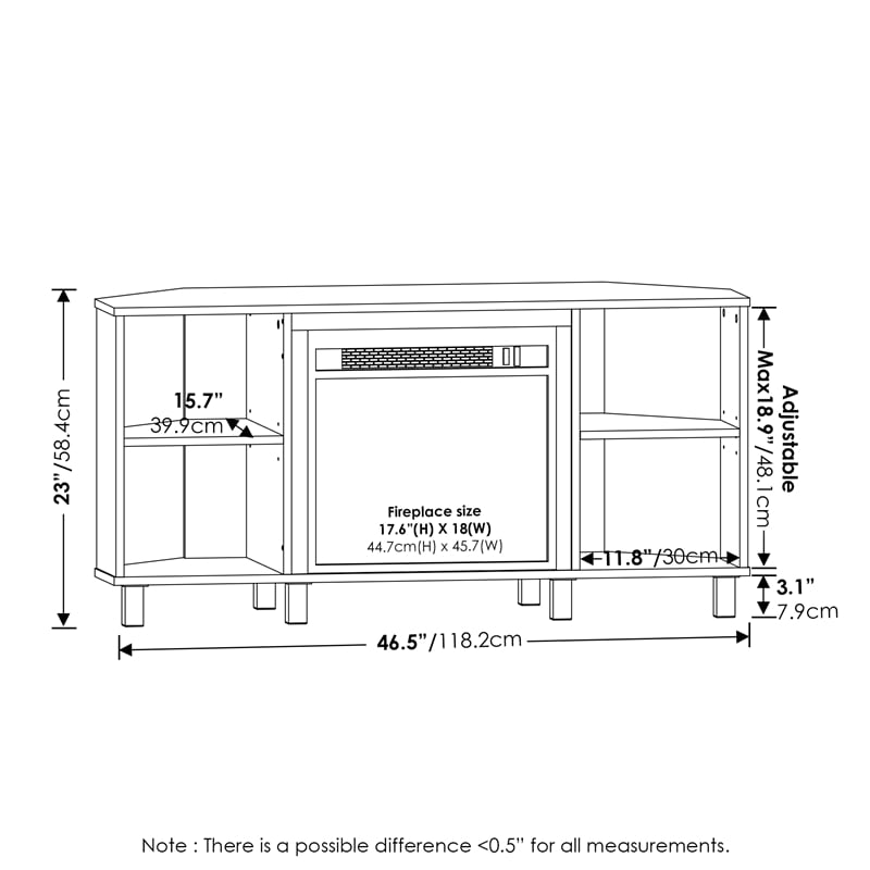 Pemberly Row Corner Fireplace TV Stand with 4 Open Compartments Solid White