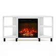 Pemberly Row Corner Fireplace TV Stand with 4 Open Compartments Solid White