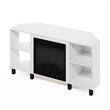 Pemberly Row Corner Fireplace TV Stand with 4 Open Compartments Solid White