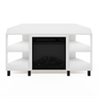 Pemberly Row Corner Fireplace TV Stand with 4 Open Compartments Solid White