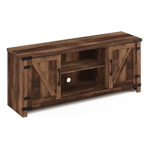 Pemberly Row Farmhouse Barn Door TV Entertainment Cabinet with Rustic Brown