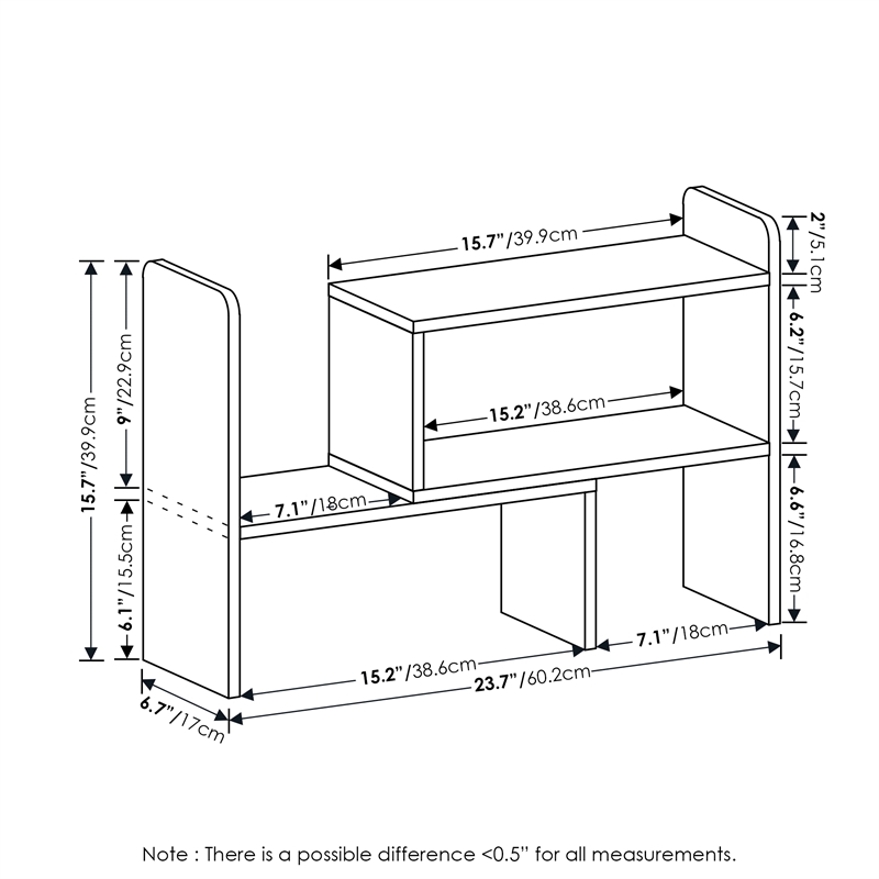 Pemberly Row Classic Desk Top Organizer Bookshelf in French Oak