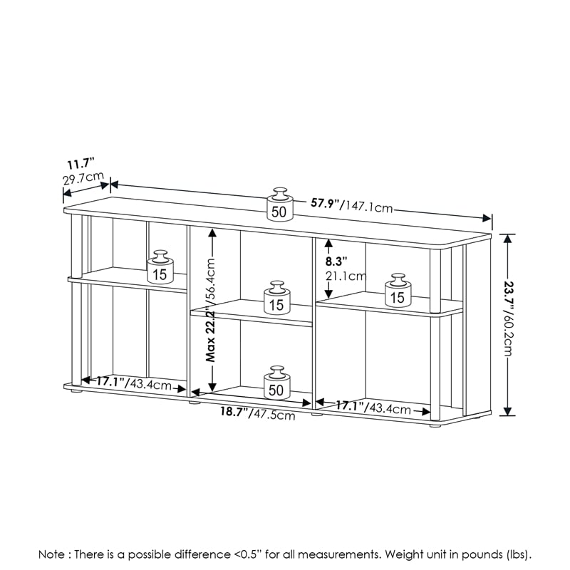 Pemberly Row TV Stand with Plastic Poles for TV up to Amber Pine/Black