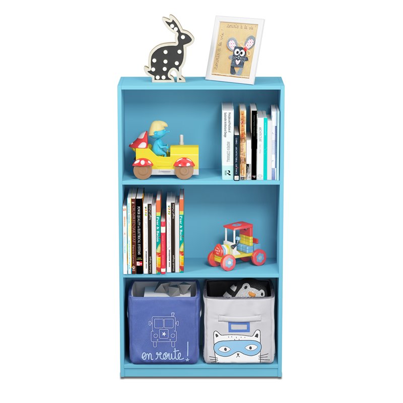 Pemberly Row Engineered Wood 3-Tier Bookcase Storage Shelves in Light Blue