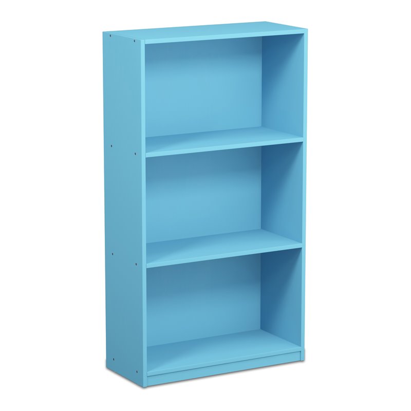 Pemberly Row Engineered Wood 3-Tier Bookcase Storage Shelves in Light Blue