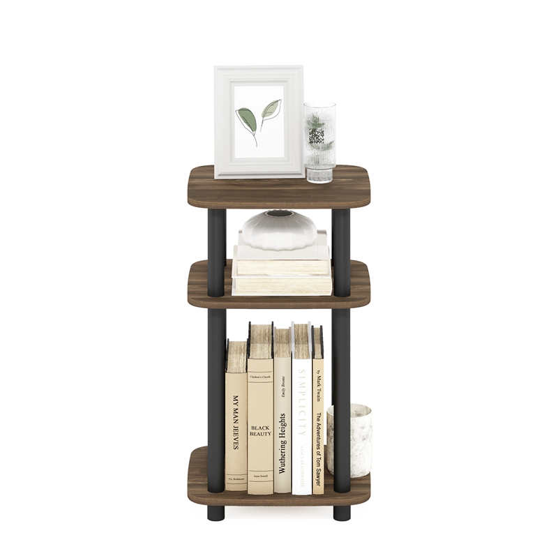 Pemberly Row 3-Tier Turn-N-Tube Curve End Table in Side Columbia Walnut/Black