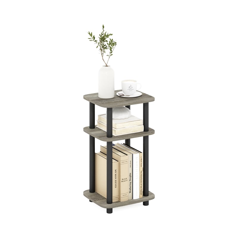 Pemberly Row 3-Tier Turn-N-Tube Curve End Table in Side Table French Oak/Black