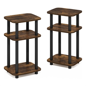 Pemberly Row 3-Tier Turn-N-Tube Curve End Table in Side Table Amber Pine/Black