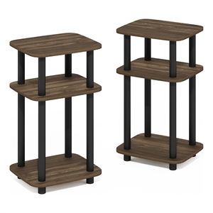 Pemberly Row 3-Tier Turn-N-Tube Curve End Table in Side Columbia Walnut/Black