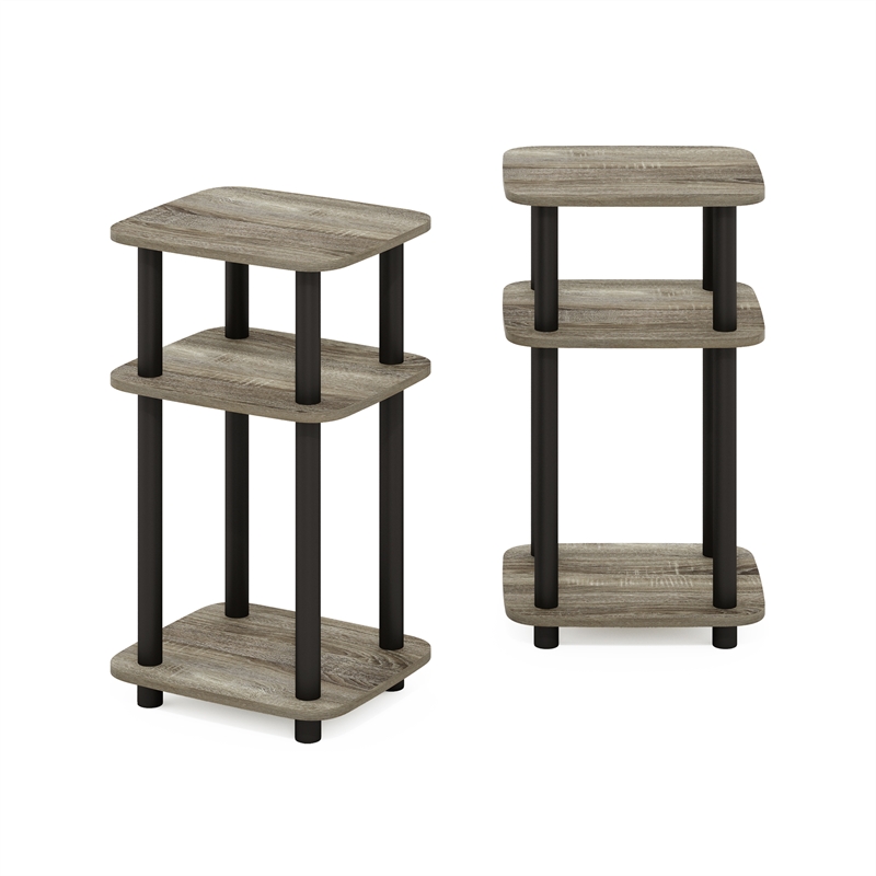 Pemberly Row 3-Tier Turn-N-Tube Curve End Table in Side Table French Oak/Black