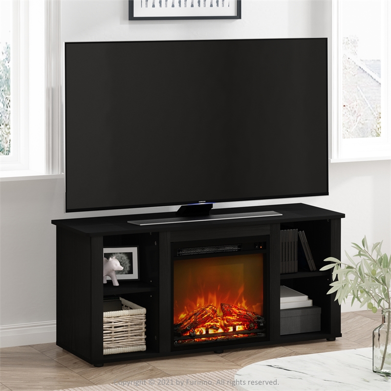Pemberly Row Contemporary TV Stand with Fireplace in Americano