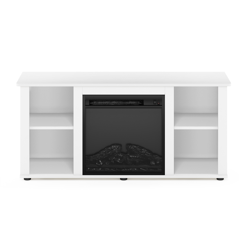 Pemberly Row Contemporary TV Stand with Fireplace in Solid White