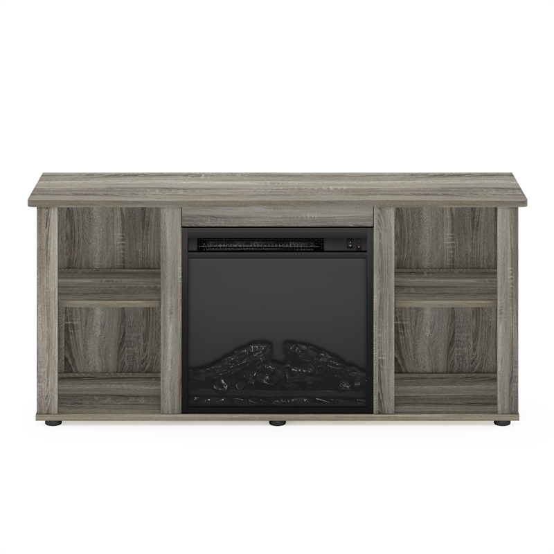 Pemberly Row Contemporary TV Stand with Fireplace in French Oak Gray