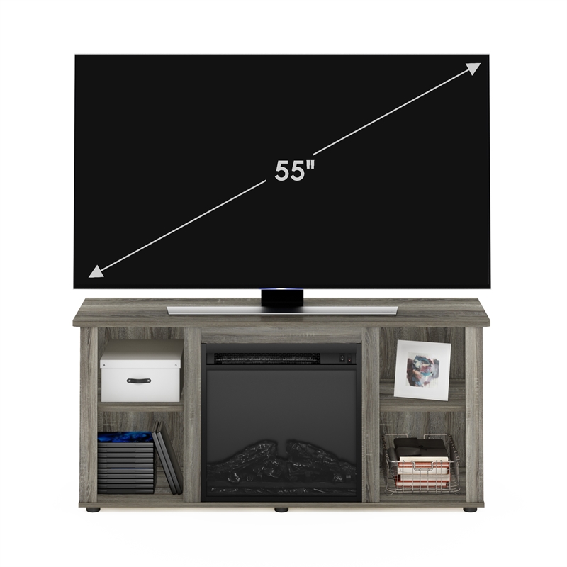 Pemberly Row Contemporary TV Stand with Fireplace in French Oak Gray