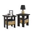 Pemberly Row Wood End Table with Bin Drawer in Espresso (Set of 2)