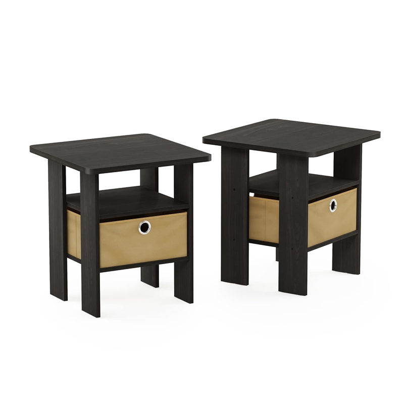 Pemberly Row Wood End Table with Bin Drawer in Espresso (Set of 2)