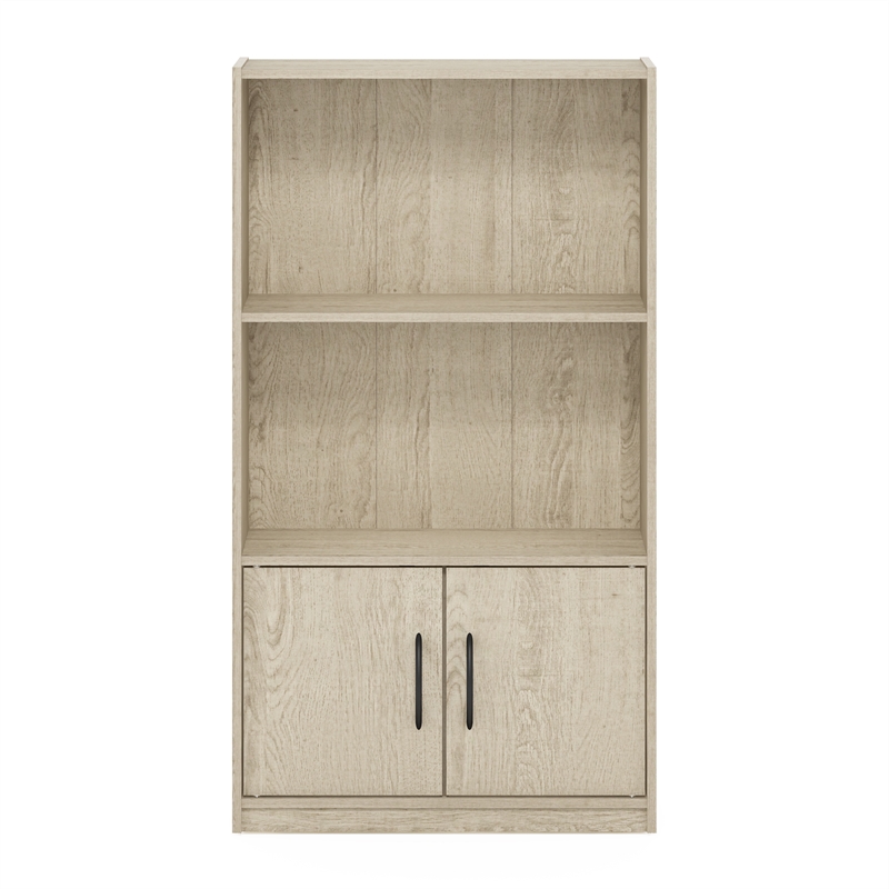 Pemberly Row 3-Tier Bookcase with 2 Doors Storage Cabinet in Metropolitan Pine