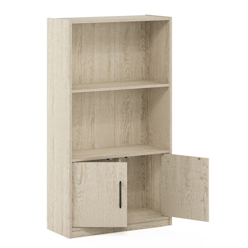 Pemberly Row 3-Tier Bookcase with 2 Doors Storage Cabinet in Metropolitan Pine