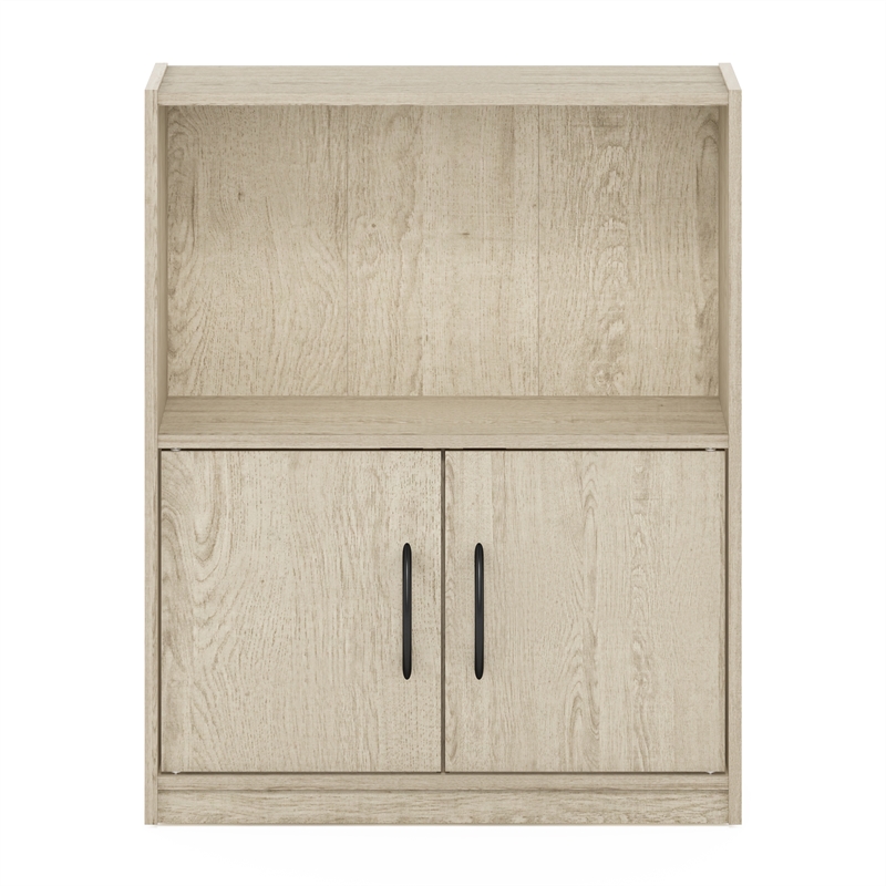 Pemberly Row 2-Tier Bookcase with 2 Doors Storage Cabinet in Metropolitan Pine